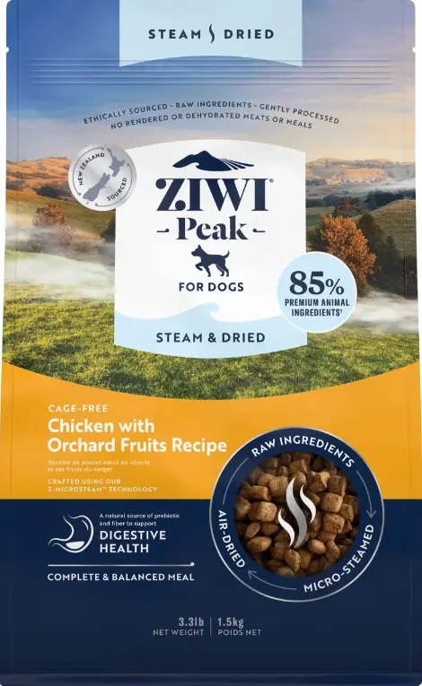  Ziwi Peak Cage-Free Chicken with Orchard Fruits Recipe Steam & Dried Dog Food 1.5kg
