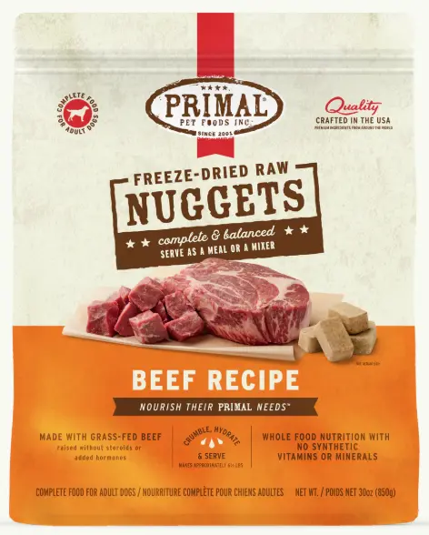 Primal Nuggets Freeze Dried Beef Formula Dog Food 30oz