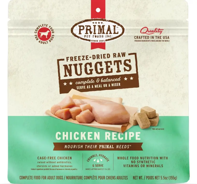 Primal Nuggets Freeze Dried Raw Chicken Recipe Dog Food 5.5oz