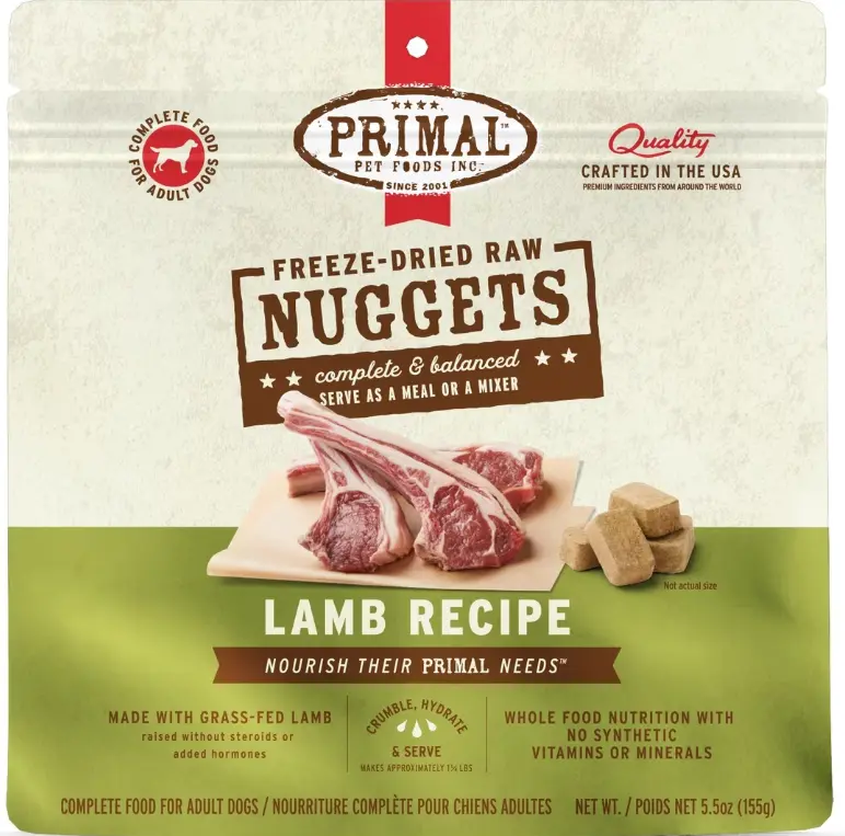 Primal Nuggets Freeze Dried Raw Lamb Recipe Dog Food 5.5oz