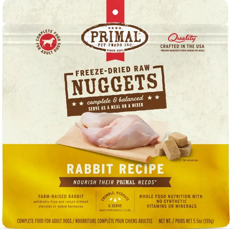Primal Nuggets Freeze Dried Raw  Rabbit Recipe Dog Food 5.5oz