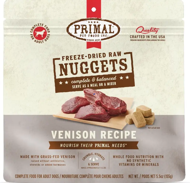 Primal Nuggets Freeze Dried Raw Venison Recipe Dog Food 5.5oz