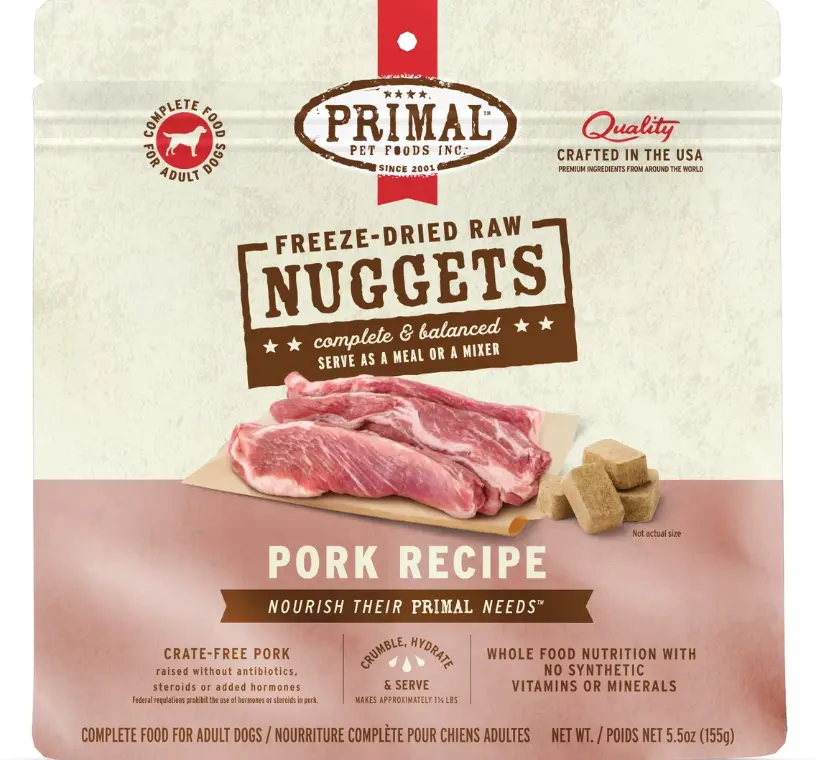 Primal Nuggets Freeze Dried Raw  Pork Recipe Dog Food 5.5oz