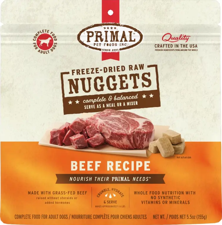 Primal Nuggets Freeze Dried Raw  Beef Recipe Dog Food 5.5oz