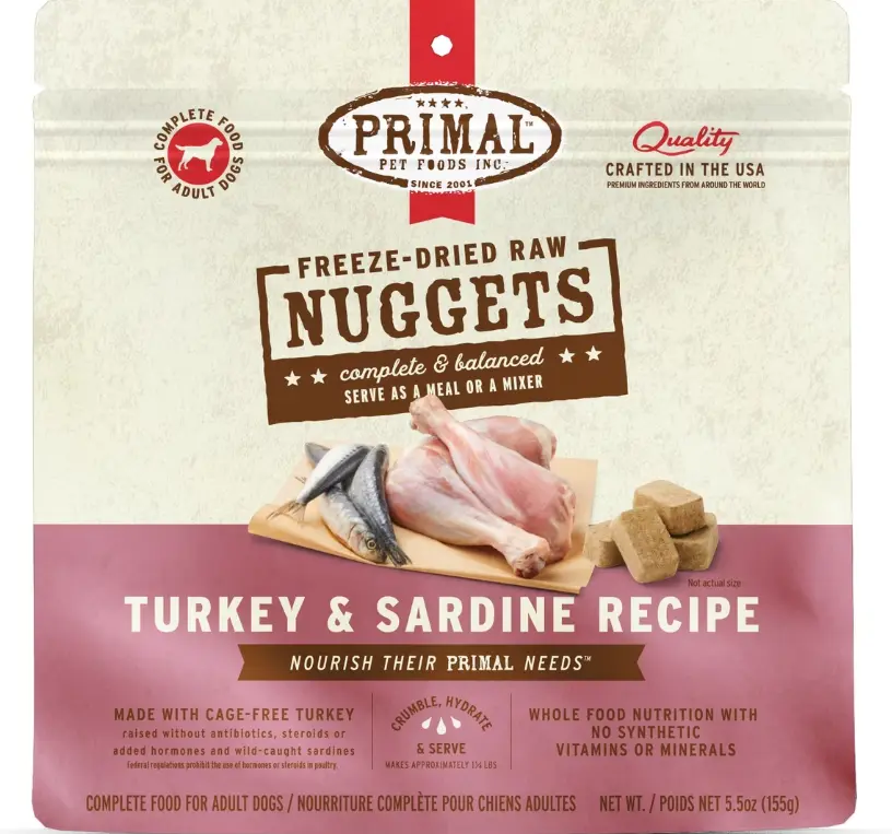 Primal Nuggets Freeze Dried Raw  Turkey & Sardine Recipe Dog Food 5.5oz