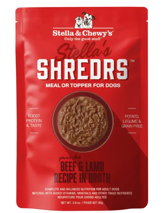 Stella & Chewy's Shredrs Beef & Lamb Recipe Pouch in Broth Dog Food 80g