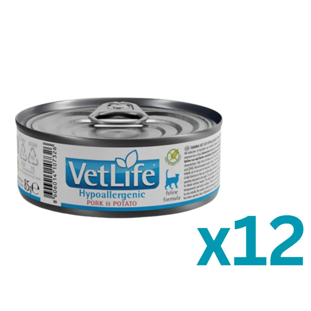 Vet Life Prescription Diet Hypoallergenic (Pork & Potato) Canned Cat Food 85g x 12 Cans