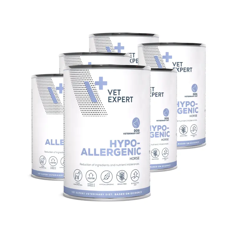 Vet Expert V+ Prescription Diet Hypoallergenic (Horse) Canned Dog Food 400g *6