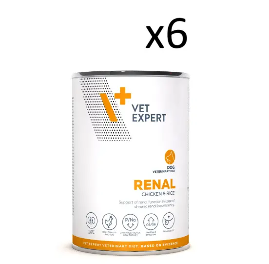 Vet Expert V+ 腎臟(雞肉及米)處方狗罐頭 400g *6