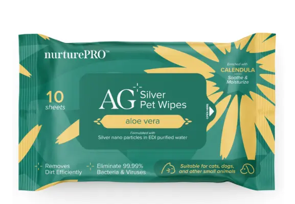 NurturePro AG+ 銀離子寵物親膚消毒濕紙巾 (蘆薈味) 10 片裝