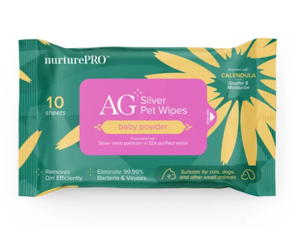 NurturePro AG+ 銀離子寵物親膚消毒濕紙巾 (爽身粉) 10 片裝