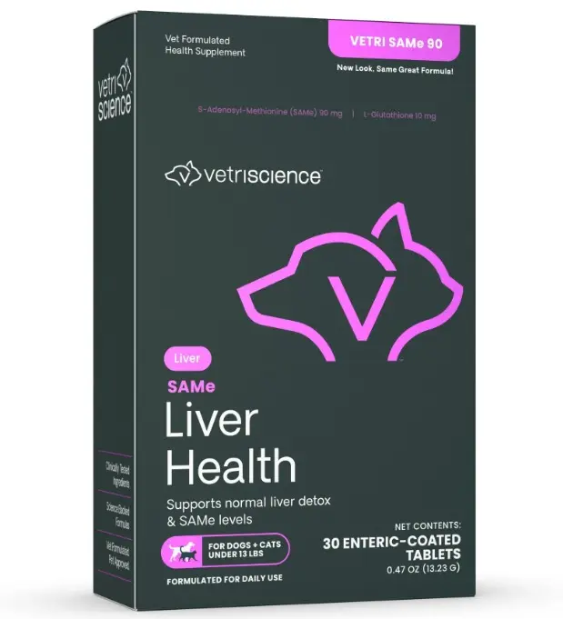 VetriScience SAMe 90mg Liver Health for Dogs & Cats 30 Tablets