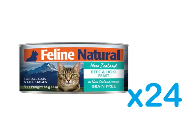 Feline Natural F9 牛肉及藍尖尾鱈魚盛宴 貓罐 貓濕糧 85g x24