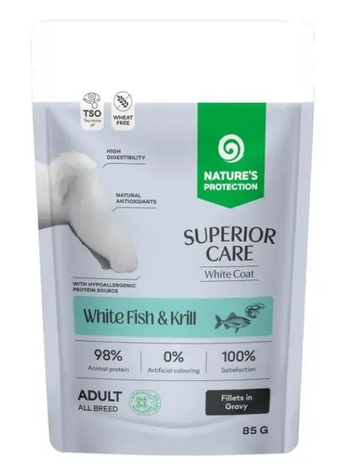 Nature's Protection 保然 Superior Care 去淚痕美毛無穀 (白魚、磷蝦) 濕包 狗濕糧 狗糧 85g