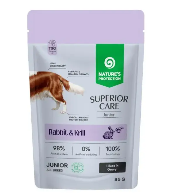 Nature's Protection Superior Care Grain Free Rabbit & Krill Puppy Pouch Junior Dog Food  85g 